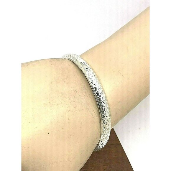 Sterling Silver Jewelry Women's Bangle Bracelet Checkered 6.7mm Wide 7'' - Picture 5 of 12